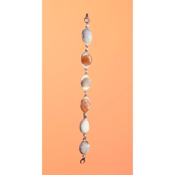 Natural Stone Bracelet on Sterling Silver Links 7” - Picture 4 of 4